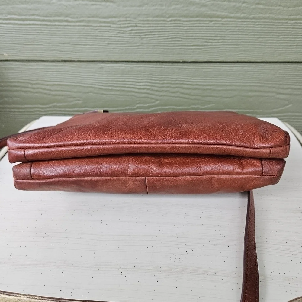 Margot Lorna Cognac Soft Brown Leather Crossbody Purse Zip Top Hobo Bag Satchel